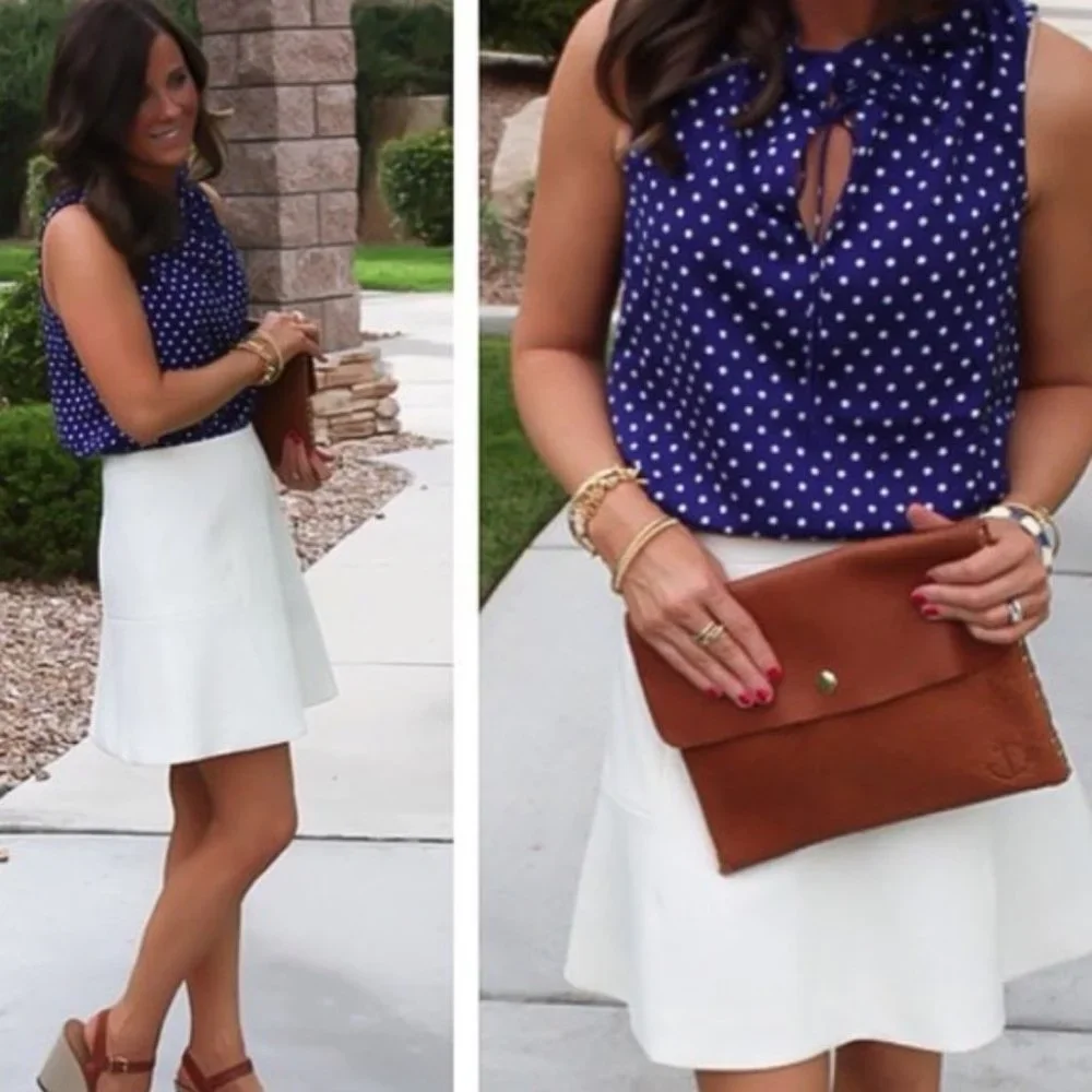 J. Crew Factory Naomi Polka Dot Ruffle Collar Frill Blouse Blue